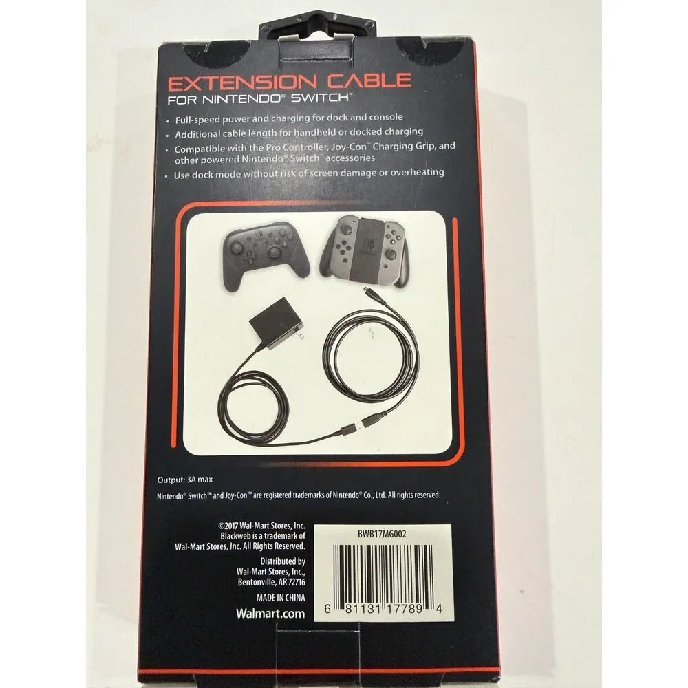 NEW Blackweb Extension Cable For Nintendo Switch
